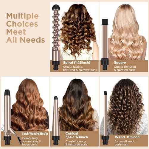 PARWIN PRO BEAUTY 5 in 1 Curling Iron Set with 1 Extra Long 9" Spiral Wand, Professional Hair Wand Curler, Up to 450F, LED Display, Gold, Includes Heat Protective Glove & 2 Clips
