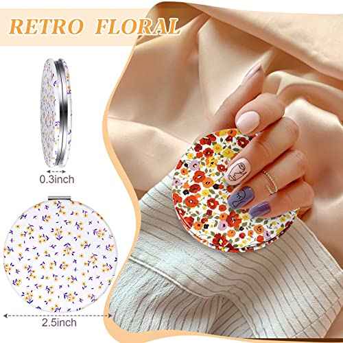 6 Pieces Daisy Pattern Pocket Mirrors for Women Floral Small Mini Compact Mirror for Purse Magnifying Travel Makeup Bags Portable Folding Sweet Gift for Friend Birthdays Party