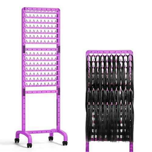 Braiding Hair Rack 280 Pegs, Height Adjustable, Mobile Braid Rack with Wheels, Standing Braider Rack Hair Stand Divider Separator Hair Extension Holder Hanger for Salon Home
