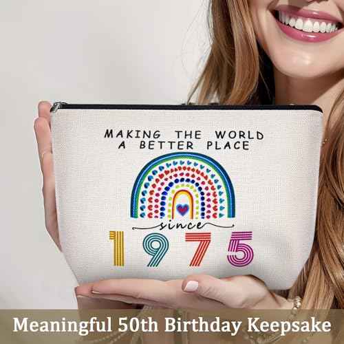 50th Birthday Gifts for Women Her 1975 Anniversary Small Cosmetic Travel Pouch Makeup Bag 50 Year Old Birthday Decorations Party Favors for Mom,Wife,Sister,Friend,Mothers Day