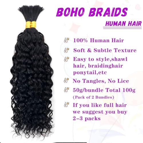 Forevermore Water Wave Bulk Human Hair No Weft boho Knotless Braids Human Hair 24 Inch Remy Human Hair For Braiding 2 Bundles Braids Per Pack 100g Micro Braiding Human Hair Wet and Wave Natural Color