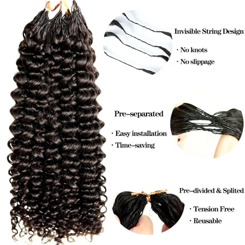 Pre-Separated Crochet Hair Extensions Knotless Curly Crochet Hair Extensions Real Human Hair With String for Braiding Reusable Fullness Deep Curly Feather Crochet Human Hair for Women 22inch 50g