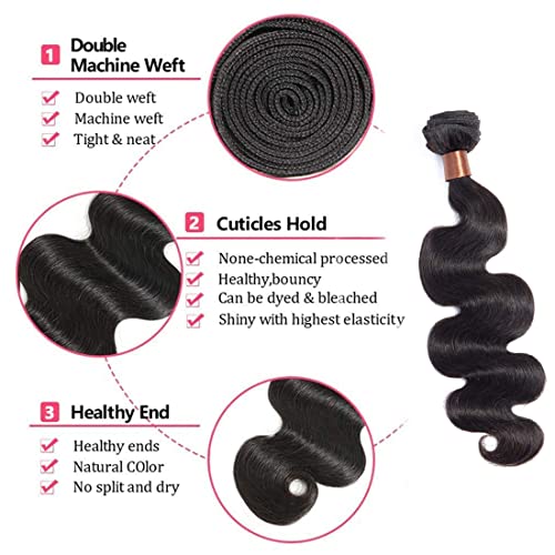 Body Wave Human Hair 3 Bundles 14 16 18Inch Bundles Human Hair 100% Unprocessed Brazilian Virgin Human Hair Weave Bundles Body Wave Hair Extensions Natural Color Can Be Dyed