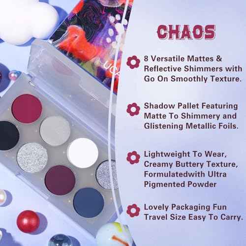 UCANBE Smokey Eyeshadow Palette, 8 Colors Black White Red Burgundy Gray Shimmer Matte Glitter Makeup Pallet, Dark Shades High Pigmented Travel Size Sombras De Ojos Eyes Shadow Kit
