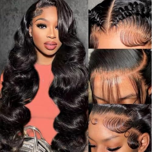 Body Wave Lace Front Wigs Human Hair 13x4 HD Lace Frontal Body Wave Human Hair Wig for Women 180% Density Brazilian Virgin Hair Pre Plucked Glueless Body Wave Wig Natural Black 22inch