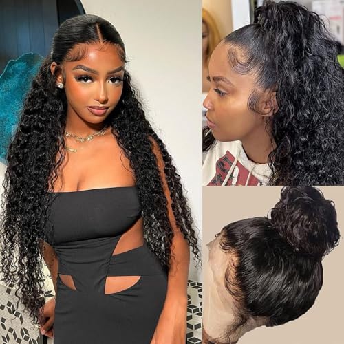 360 Lace Front Wigs Human Hair Pre Plucked Deep Wave Lace Front Wigs Human Hair Wigs for Black Women with Baby Hair Natural Hairline Deep Culy 360 Full Lace Wigs 18 Inch