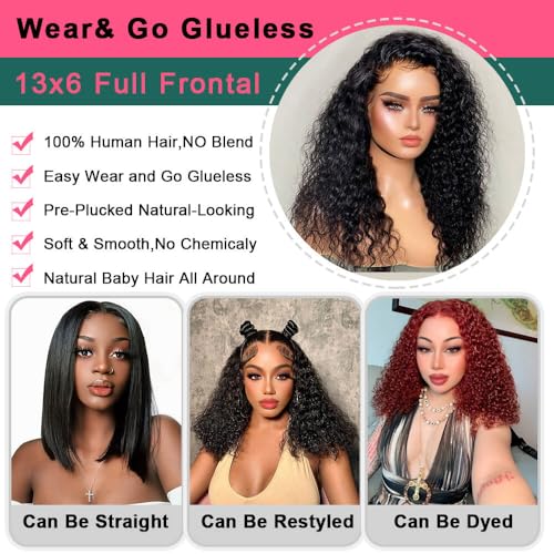 Bob Wig Human Hair 13x6 Deep Wave Hd Lace Front Wigs Human Hair 210% Density Frontal Wigs Glueless Wigs Human Hair Short Curly Bob Wigs for Women Pre Plucked With Baby Hair 12 Inch Human Hair Wig