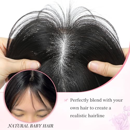 Fine Plus 10Inch Hair Toppers for Women Real Human Hair ? Mono Base 3"x5", Natural Black Virgin Quality, for Thinning Crown & Wide Parting, Lightweight & Breathable, Add Volume Can Be Curled