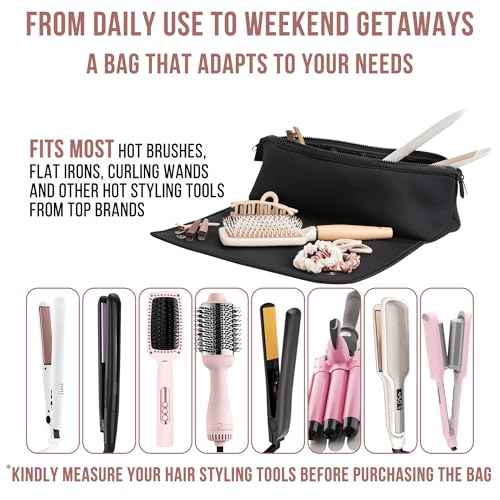 BAREFOOT CARIBOU Hair Tools Travel Bag and Heat Resistant Mat for Flat Irons, Straighteners, Curling Iron, and Haircare Accessories, 2-in-1 design, with Interior Pockets, Portable Organizer