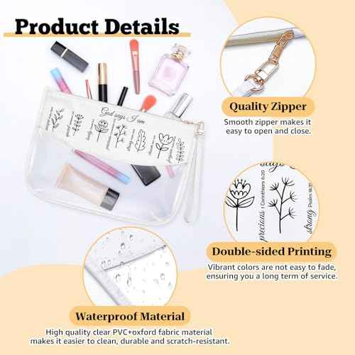 Christian Gift for Girl Clear Makeup Bag Inspirational Gifts for Women Friends Religious Bible Verse Present for Mom Her Friend Cosmetic Bag Birthday Easter Baptism Faith Present Travel Pouch