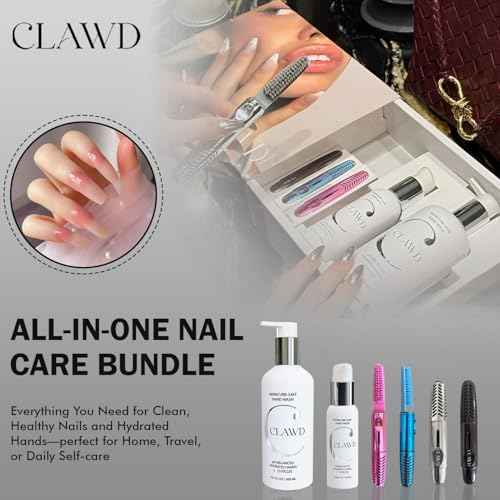 CLAWD Nail Care Kit for Girls and Women, Includes Nail Brush for Cleaning Fingernails, Fingernail Brush, Nail Scrubber Brush, Hand Wash 100ml & 300ml, Black, Blue, Silver, Pink Brushes | Set of 6