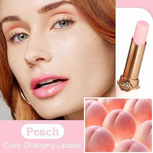 BINGBRUSH Peach Color Changing Lipstick,Moisturizer Long Lasting Lip Care Lip Balm Magic Lip Gloss Lip Tint Stain Gloss Set for Women (3 pcs Peach + Strawberry + Blueberry Lipstick)