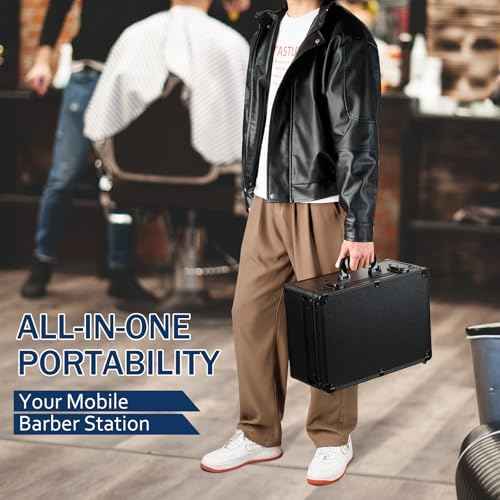 MoyRetty Professional Barber Case, Barber Suitcase 6 Clipper Slots & 8 Shear Holders, 17.13" Portable Aluminum Organizer for Hair Stylists & Pet Groomers-Black