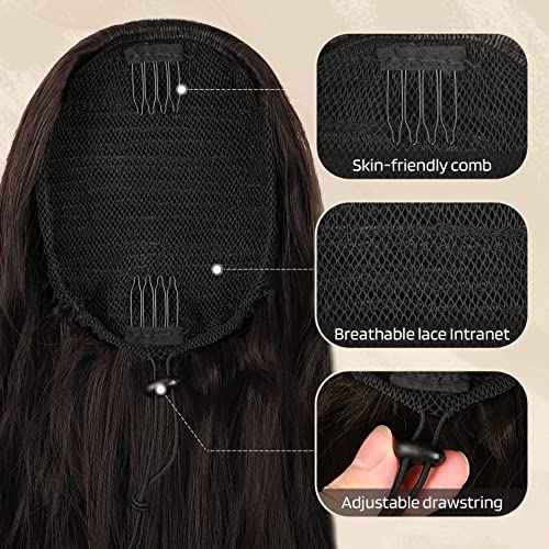 Flufymooz Ponytail Extension, 26 Inch Drawstring Ponytail Hair Extensions for Women£¬ Long Curly Wavy Pony Tail Natural Wavy Synthetic Hairpiece for Women Daily Use party ((26 Inch Natural Black)