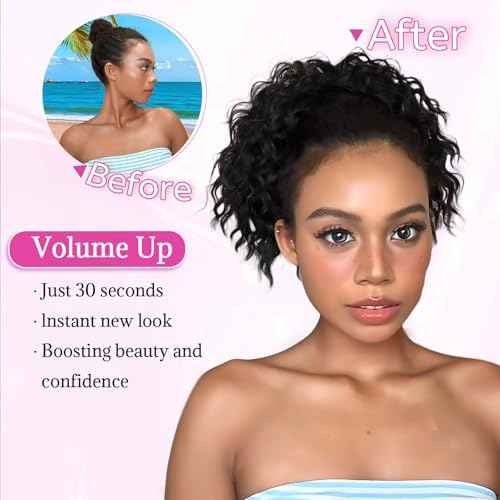 Isaic Ponytail Extension 8 Inch Short Wavy Curly Ponytails Drawstring Ponytail for Black Women Jet Black Pony Tails Hair Extensions Synthetic Hairpiece for Daily Use