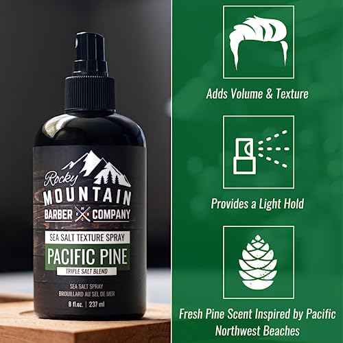 Rocky Mountain Barber Company Sea Salt Spray for Men - Adds Volume, Texture and Light Hold for All Hair Types - Triple Salt Blend - 8 oz