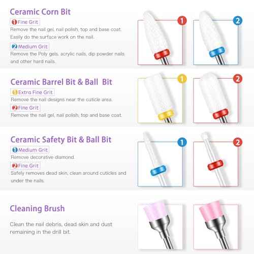 25PC Nail Drill Bits Set,Tungsten Carbide Diamond Ceramic Drill Bits Nails for Acrylic Gel Polish,3/32'' Professional Cuticle Efile Remover Nail Bits for Nail Drill Manicure Pedicure Tool