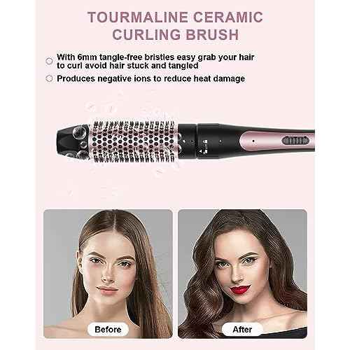 6 in 1 Wand Curling Iron, 3 Barrel Curling Iron Set with Thermal Brush (1.5") and 5 Interchangeable Ceramic Wand Curler (0.35"-1.25"), 2 Temp Heating Setting, Halloween Christmas Gifts for Women