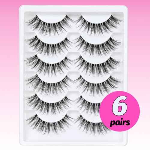Veleasha Lashes with Clear Band Fluffy Lashes that Look Like Extensions 6 Pairs Pack Invisible False Eyelashes (12-18mm)