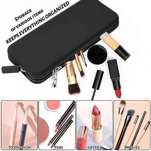 Sakolla Travel Makeup Brush Holder, Silicone Makeup Brush Bag with Zipper Closure, Makeup Brushes Organizer Case Washable Makeup Pouch Holder Case for Daily, Work, Essentials (Black)