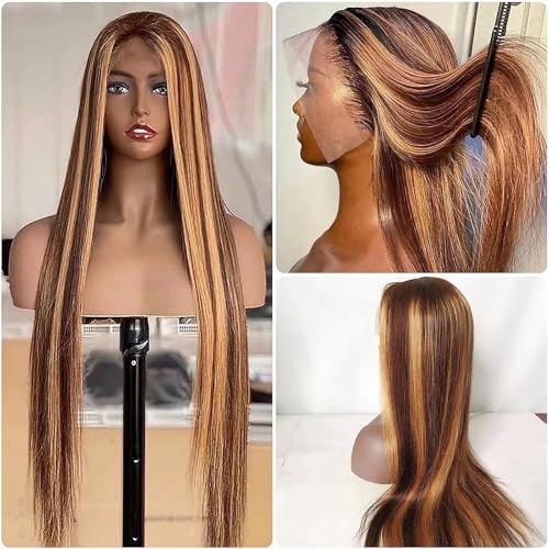 13X6 Highlight Lace Front Wig Human Hair Pre Plucked Ombre 4/27 Lace Front Wig Human Hair 180 Density Highlight Human Hair 32 Inch