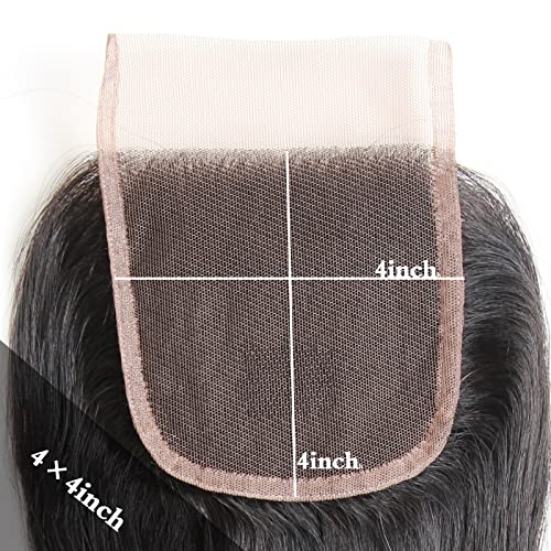 Liang Dian Straight Bundles With Closure Human Hair 12 12 12 12 +12 Inch Human Hair Bundles with Closure Straight 12 A Brazilian Virgin Hair 100% Unprocessed Quick Weave Hair Natural Color