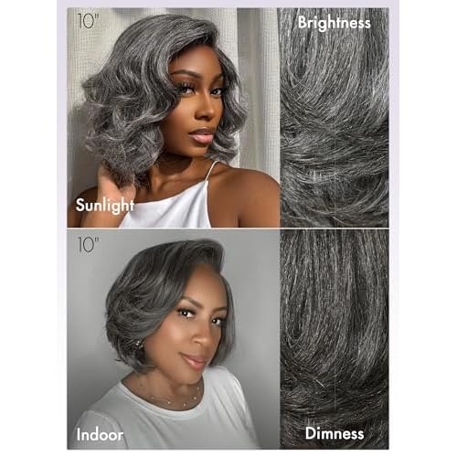 LUVME HAIR Salt & Pepper Layered Bob Glueless Pre-Cut Lace Wig Gray Wigs For Women Short Grey Hair Glueless Bob Wigs Pre Plucked Pre Cut Pixie Cut