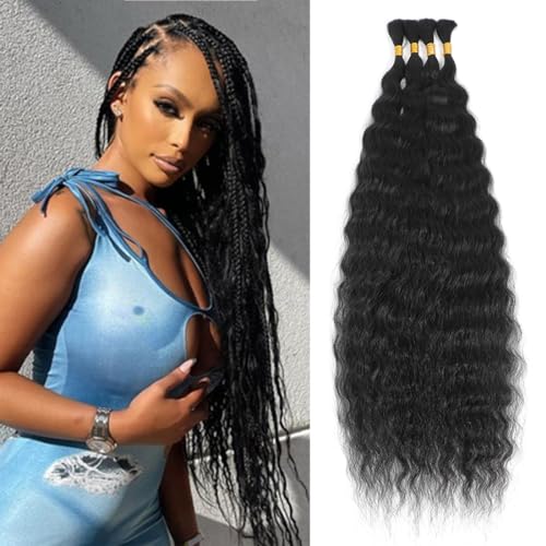 Super Wave Bulk Human Hair 100% Unprocessed Brazilian Virgin Human Hair Extensions Bundles for Braiding Hair Wet and Wave Micro Human Hair (1Pack-4PCS, 22inch, Natural Black)