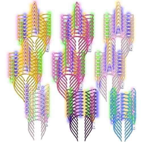 Xinnun 64 Pieces Light up Cat Ears Headband LED Bunny Glow in Dark Cat Ears Hairband Party Supplies for Women Adult Costume (Unicorn)