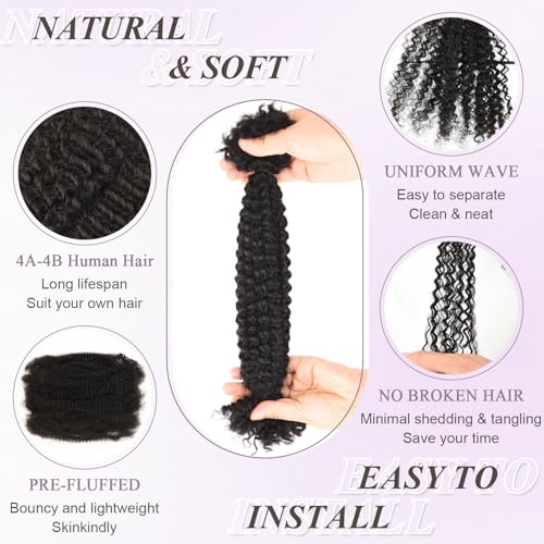 Afro Kinkys Bulk Human Hair Kinky-Curly 100% Real Human Hair for Twist, Braiding, Dreadlocks & Sister Locs, Natural Soft Pre Fluffed, Can Be Dyed Bleached (#1B Natural Black, 20 Inch)