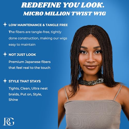 Twisted Wigs, 12-Inch Micro Million Twist Braided Wig - Light, Soft Braid Wigs for Black Women with Glueless Front Lace Closure - No Tangle Synthetic Braids- Color 30/33 Mixed