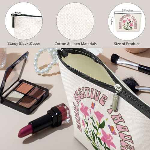 Mental Health Makeup Bag Inspirational Cosmetic Bag Floral Toiletry Bag Growth Mindset Gifts for Christmas Birthday Mental Health Awareness Gift for Therapist Psychologist Counselor Women Friend
