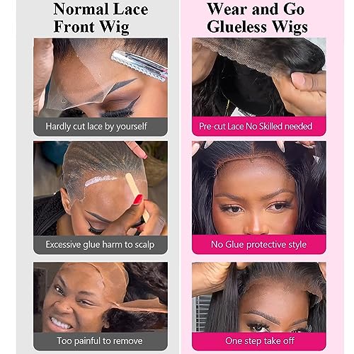 24Inch Wear and Go Glueless Wigs Human Hair Body Wave 6x4 HD Lace Front Human Hair Wigs for Beginneers Headband Wig Human Hair Pre Plucked Lace with Baby Hair 180% Denisty