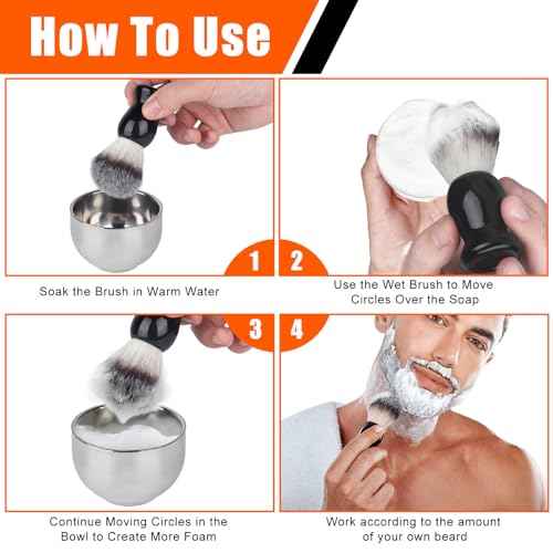Shaving Brush, 3 In 1 Shaving Brush Set Includes Stainless Steel Shaving Stand and Bowl, Synthetic Badger Hair Shave Brush for Men's Shave Gift