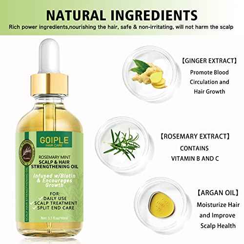 WOZUTUNT Rosemary Oil for Hair Growth, 3.1 FL OZ, Pure Natural Scalp Oil with Essential Oils, Nourishing Treatment for Split Ends, Dry Scalp