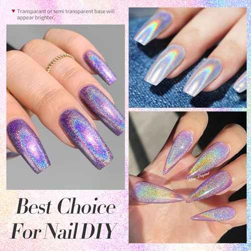 Born Pretty Holographic Nail Powder Fine Rainbow Iridescent Holographic Effect Multi Chrome Manicure Pigment Glitter Dust for Salon Home Nail Art DIY Design