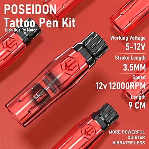 Tattoo Kit£¬POSEIDON Tattoo Pen Kit Rotary Tattoo Machine Kit Professional Complete with Power Supply and 20PCS Tattoo Cartridge Needles for Beginner£¨PTK24£©