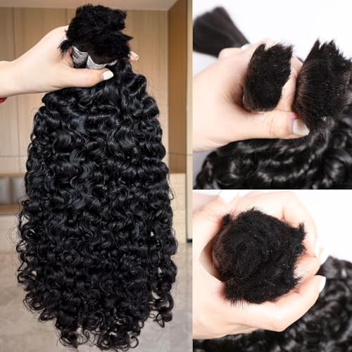 Lemoda Boho Human Braiding Hair Burmese Curly Bulk Human Hair Extensions For Bohemian Knotless Braids No Weft 24Inch 1Bundle/Lot 100g/1Bundle 1B Natural Black Salon-Quality