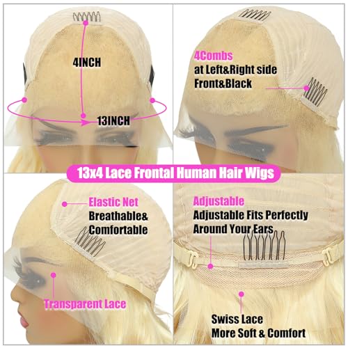 613 Lace Front Wig Human Hair 13x4 Light Blonde Color Lace Front Body Wave Wigs 613 HD Lace Frontal Wigs Human Hair Pre Plucked for Women(613 Color 13x4 Lace Front Wigs, 18 Inch)