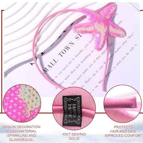 Totelux Sea Star Headband Sequins Starfish Hair Band for Women Girls Hair Accessories Birthday Wedding Party Gift Pink