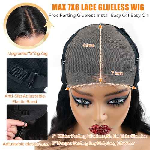 CHEETAHBEAUTY 7x6 Glueless Wigs Human Hair Pre Plucked Pre Cut 18 Inch Body Wave Lace Front Wigs Human Hair for Women 7x6 HD Lace Closure Wigs with Elastic Drawstring 200% Density Natural Color