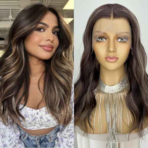 Auburn Brown Wigs Highlight Ash Blonde 13x4 Lace Front Wig Body Wave 4/27 Piano Color 18Inch Synthetic Fiber Pre Plucked Hairline for Women