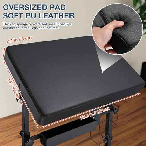 Udefineit XL Large Tattoo Arm Rest with Black PU Leather Pad, Adjustable Height & Angle Arm Rest Tattoos Supplies Storage Stand, Professional Tattoo Armrest with Four-corner Base Stability Strongly