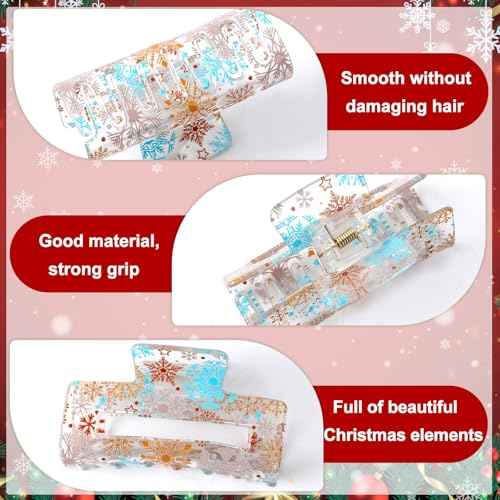 Christmas Hair Clips Claw Shaped Snowman Santa Claus Snowflake Christmas Tree Design Hair Accessories Transparent Cartoon Hair Clips Women Red Green Gold Claw