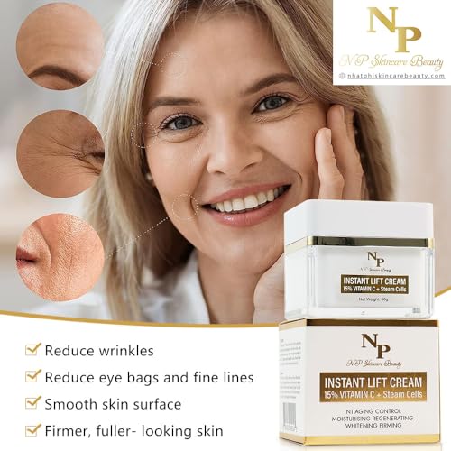NP Skincare Instant Lift Cream with Vitamin C, Argireline, and Plant-Based Stem Cells for Moisturizing and Rejuvenated Skin - Visibly Reduces Wrinkles, Puffiness, and Dark Circles, 50 grams