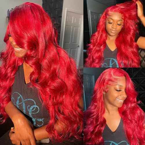 Ice Pear 26 Inch Red Wig Human Hair Pre Plucked Red Lace Front Wigs Human Hair 200% Density 13x6 Colored Wigs for Women Red Body Wave Lace Front Wig