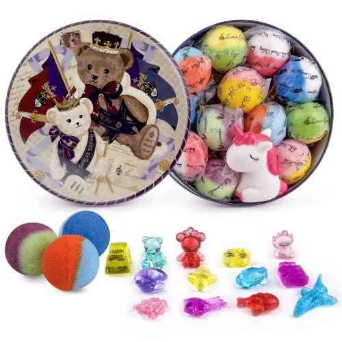 Bath Bombs for Kids,12pcs Bath Bombs with Surprise Crystal Toys Inside, Handmade Natural and Organic Bubble Bath Bombs, Birthday Christmas Easter Gift for Girls