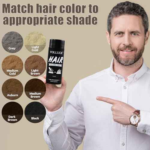 VOLLUCK Hair Fibers for Thinning Hair, Instant Coverage Hair Building Fibers for Women and men, Natural Hair Powder for Conceal Hair Loss 28 g (Black)