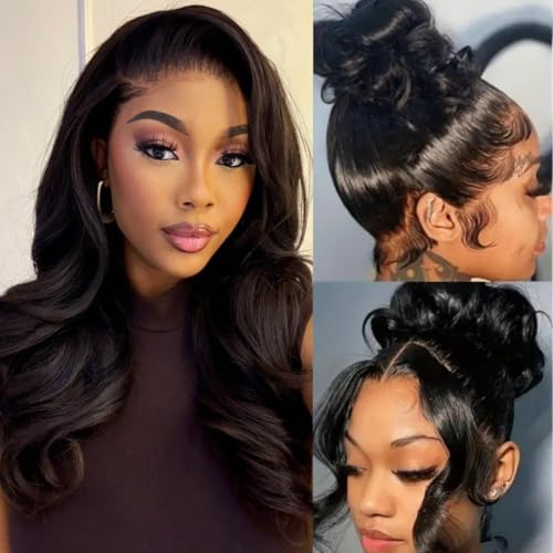 360 Body Wave Full Lace Front Wigs Human Hair Pre Plucked With Baby Hair 200 Density 360 HD Transparent Lace Front Wigs For Black Women Natural Color 16 inch