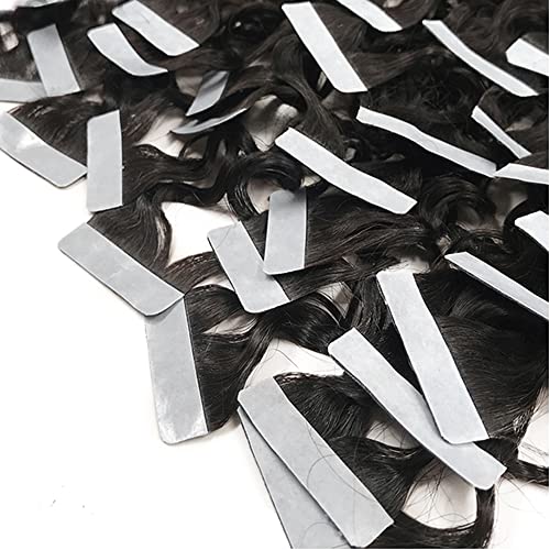 Tape in Hair Extensions Natural Wavy Real Human Hair 20inch Nautural Black Water Wave Brazilian Remy Human Hair Natural Color Tape on Human Hair Extensions 40pcs 100g #1B